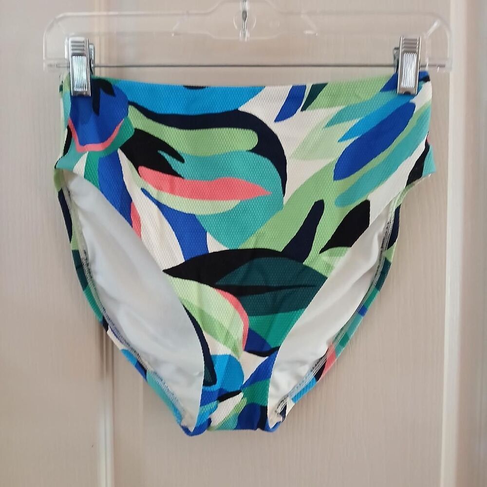 NWOT Shade & Shore High Waisted Bikini Bottom Vibrant Tropical Leaf Print S